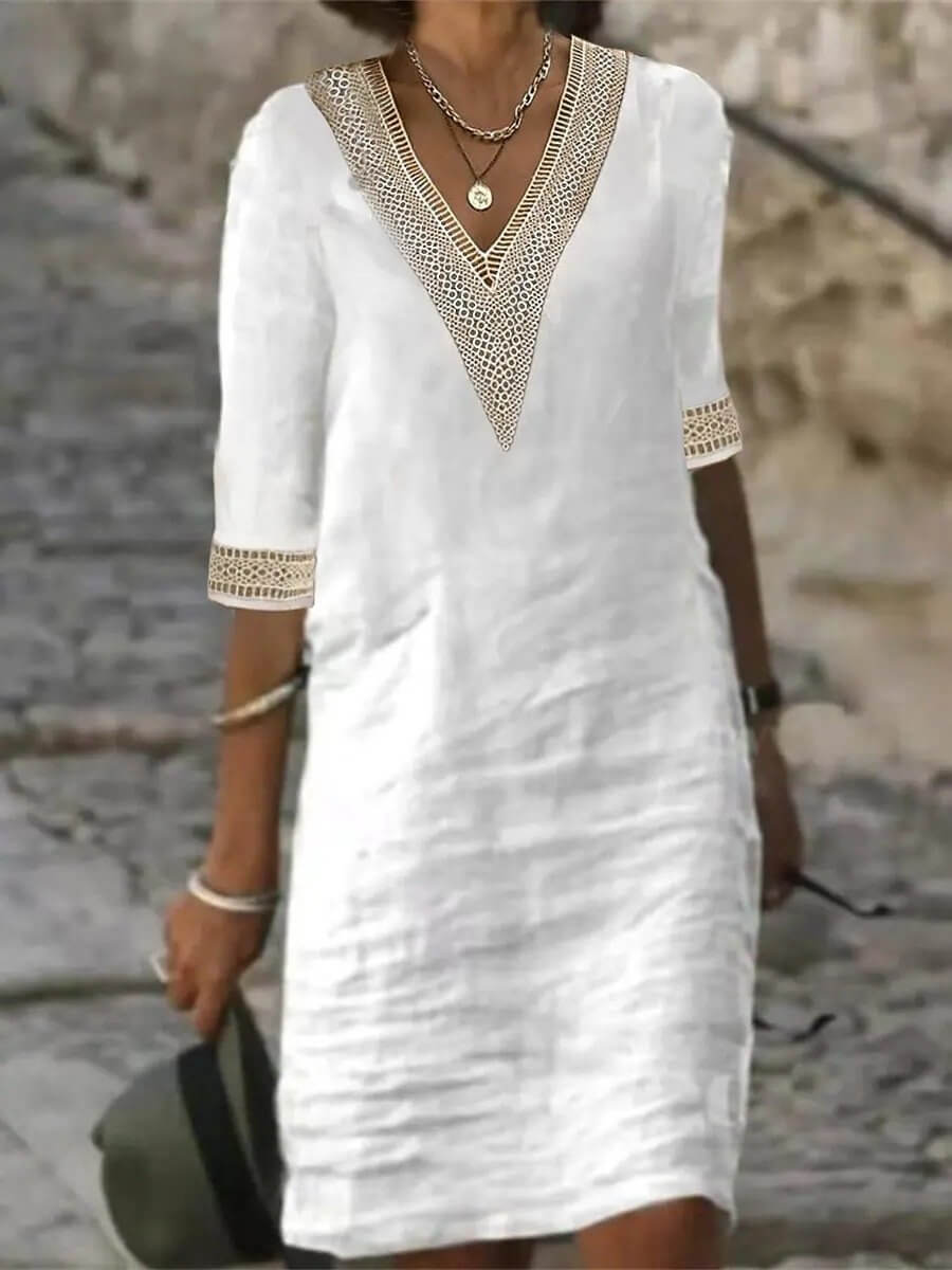 Arianne - Stylish Cotton Crochet Dress with V-Neck