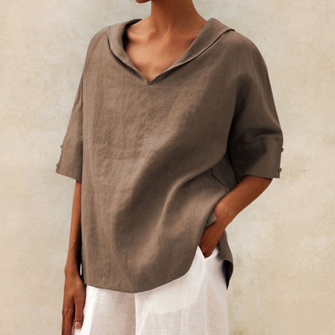 Lena - Women's Linen V-Neck Blouses