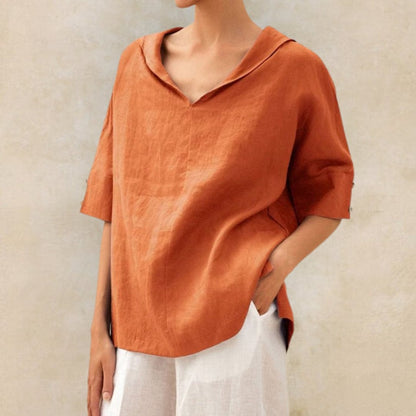 Lena - Women's linen blouse with V-neck