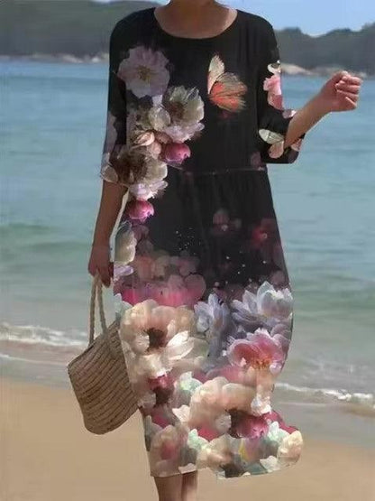 Miranda - Sophisticated floral dress with tummy cover