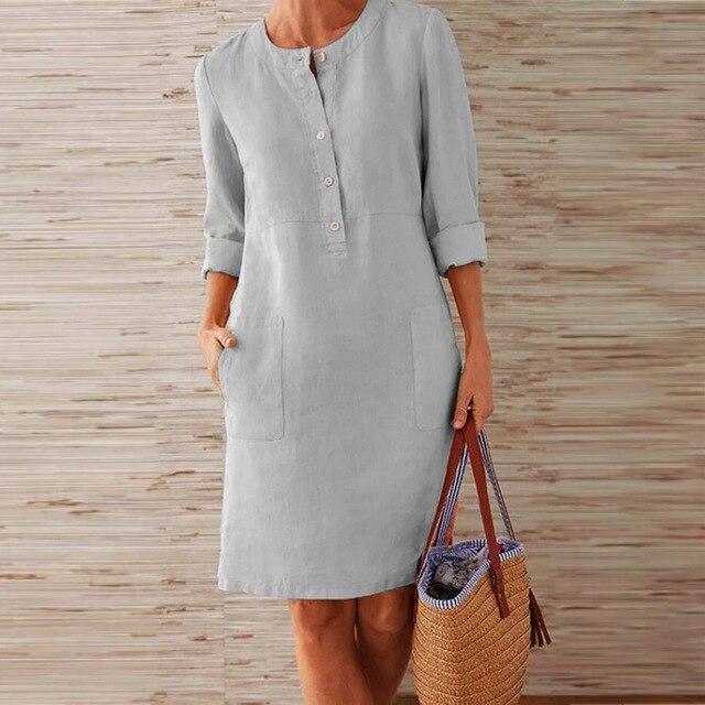 Raquel – Long-sleeved dress made of cotton and linen
