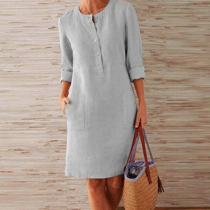 Raquel – Long-sleeved dress made of cotton and linen