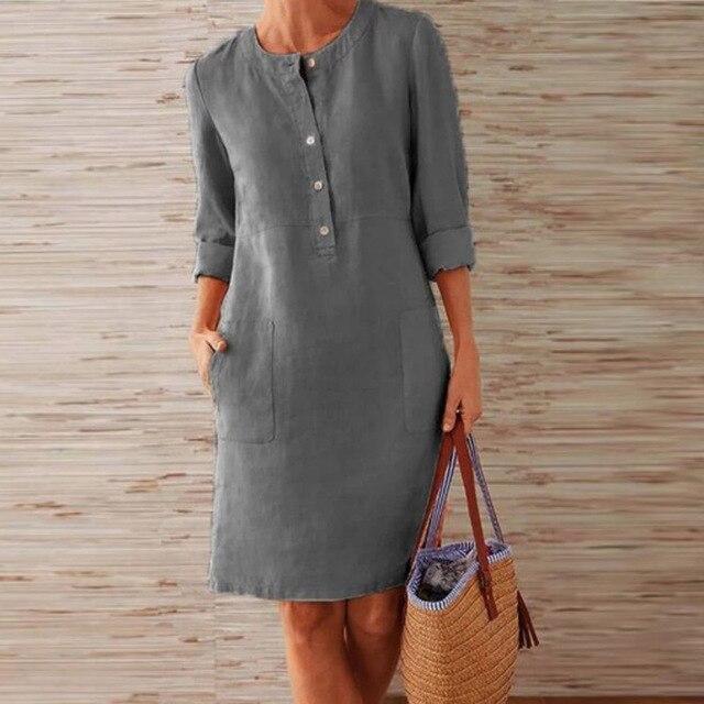 Raquel – Long-sleeve dress in cotton and linen
