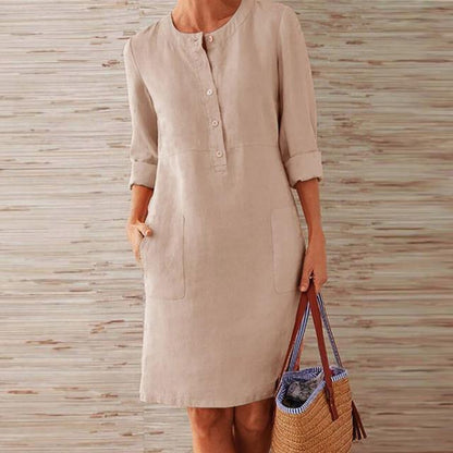Raquel – Long-sleeved dress made of cotton and linen