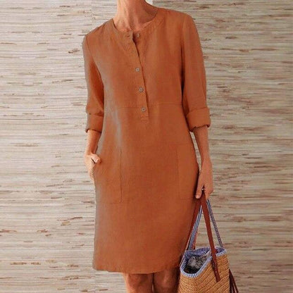 Raquel – Long-sleeved dress made of cotton and linen