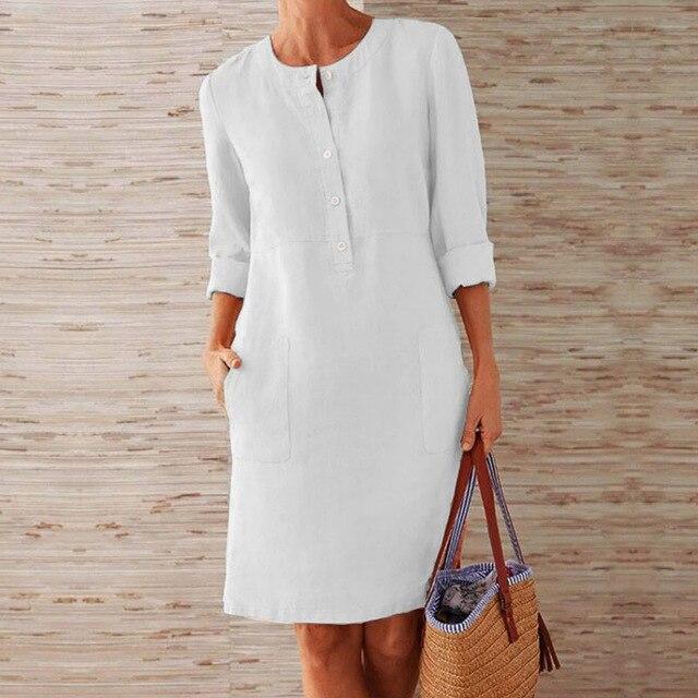 Raquel – Long-sleeved dress made of cotton and linen
