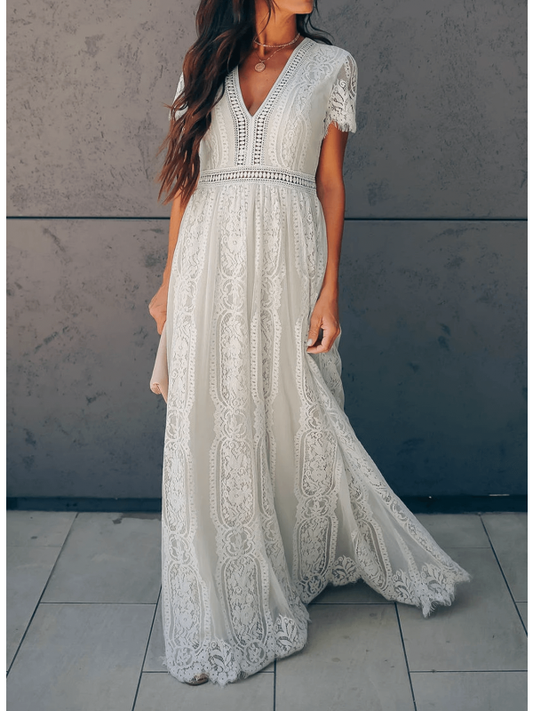 Angelica - Elegant Lace Dress with V Neckline