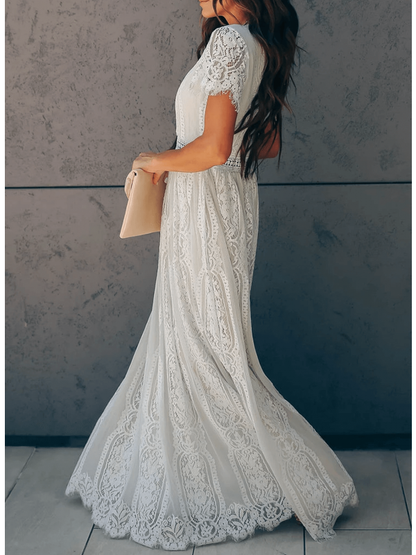 Angelica - Elegant Lace Dress with V Neckline